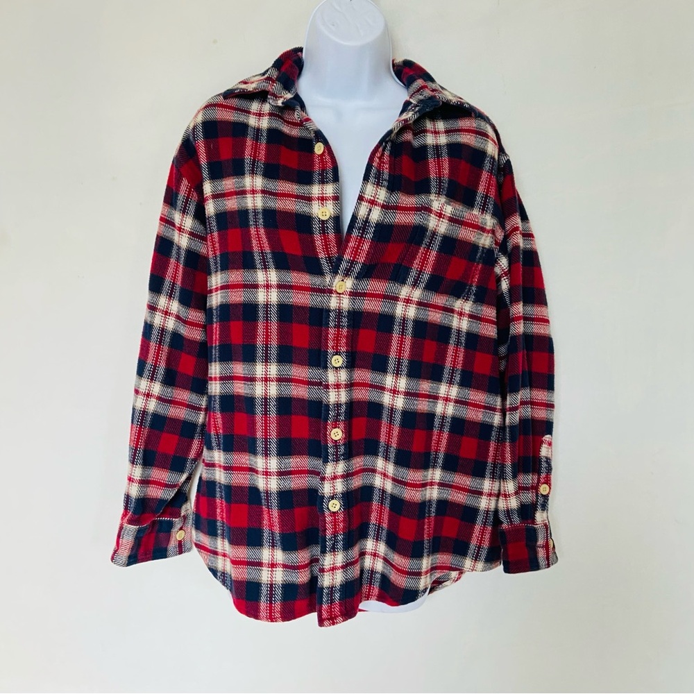 Giordano Red & Navy Plaid Flannel Shirt – Size L